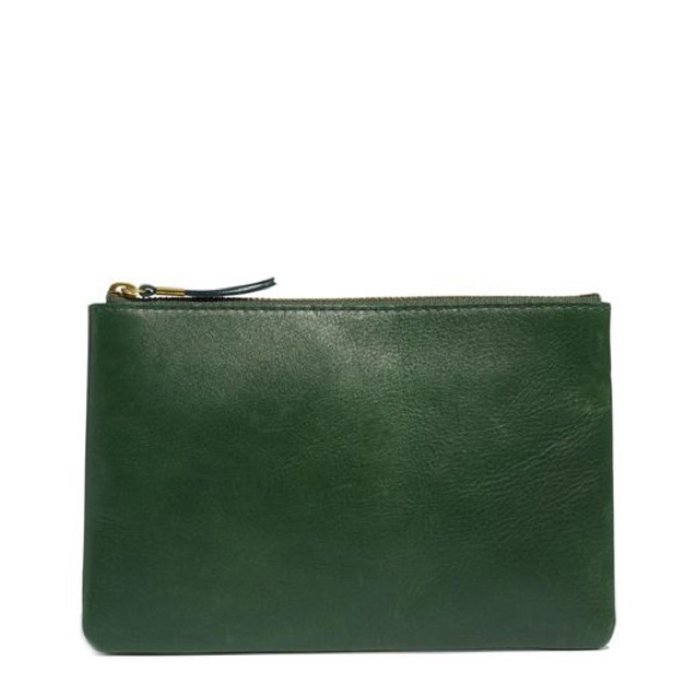 NWT Madewell Green The Leather Pouch Clutch